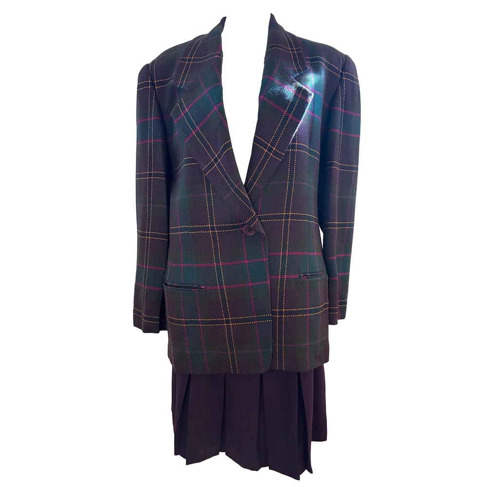 Vintage 90s Ellen Tracy Linda Allard Plaid Wool Skirt Suit, Dark Academia